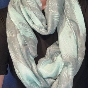 Palm Tree Leaves Mint and Gray Infinity Scarf
